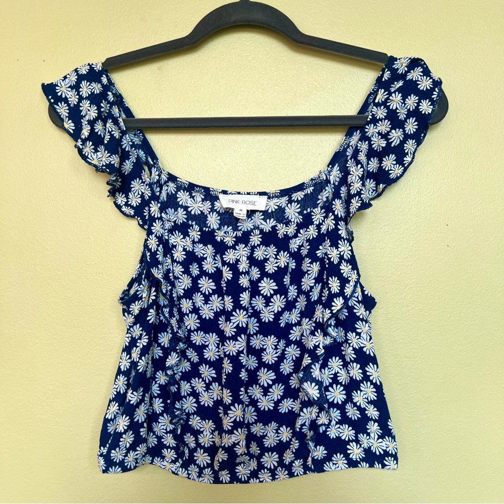Pink Rose Daisy Print Crop Tank Top